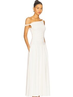 Nia Karina dress White Maxi Dress with Ruched Bodice